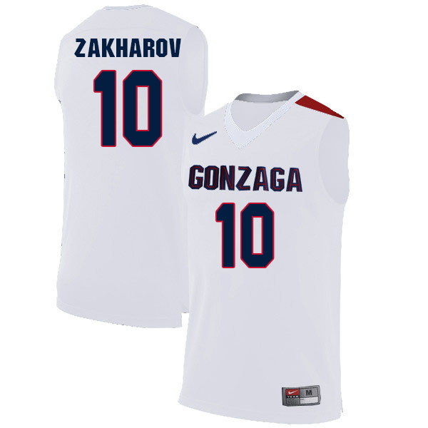 Men #10 Pavel Zakharov Gonzaga Bulldogs College Basketball Jerseys Sale-White